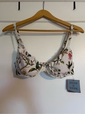 Shade & Shore White Floral Underwire Bikini Top with Botanical Print